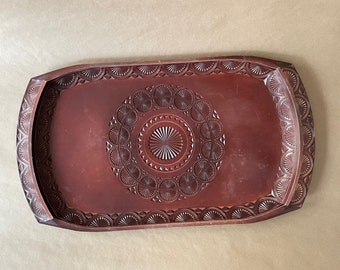 Vintage Large Melamine Carved Platter Serving Tray Made in Uzbekistan