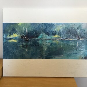 Abstract river/boat textured painting 50 x 40 cm