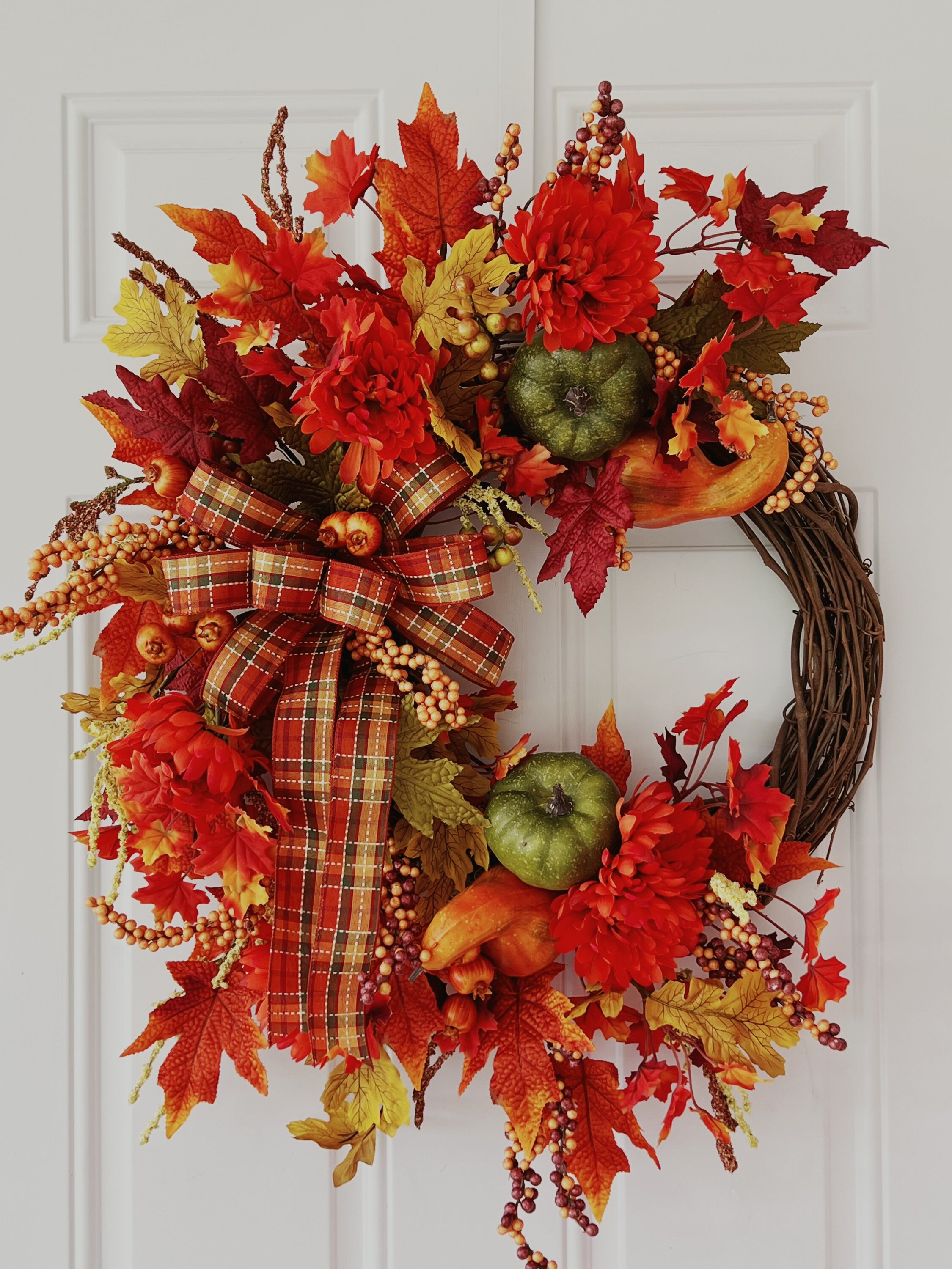 Bright Fall Door Wreath Fall Decor Pumpkin Gourd and Mum - Etsy