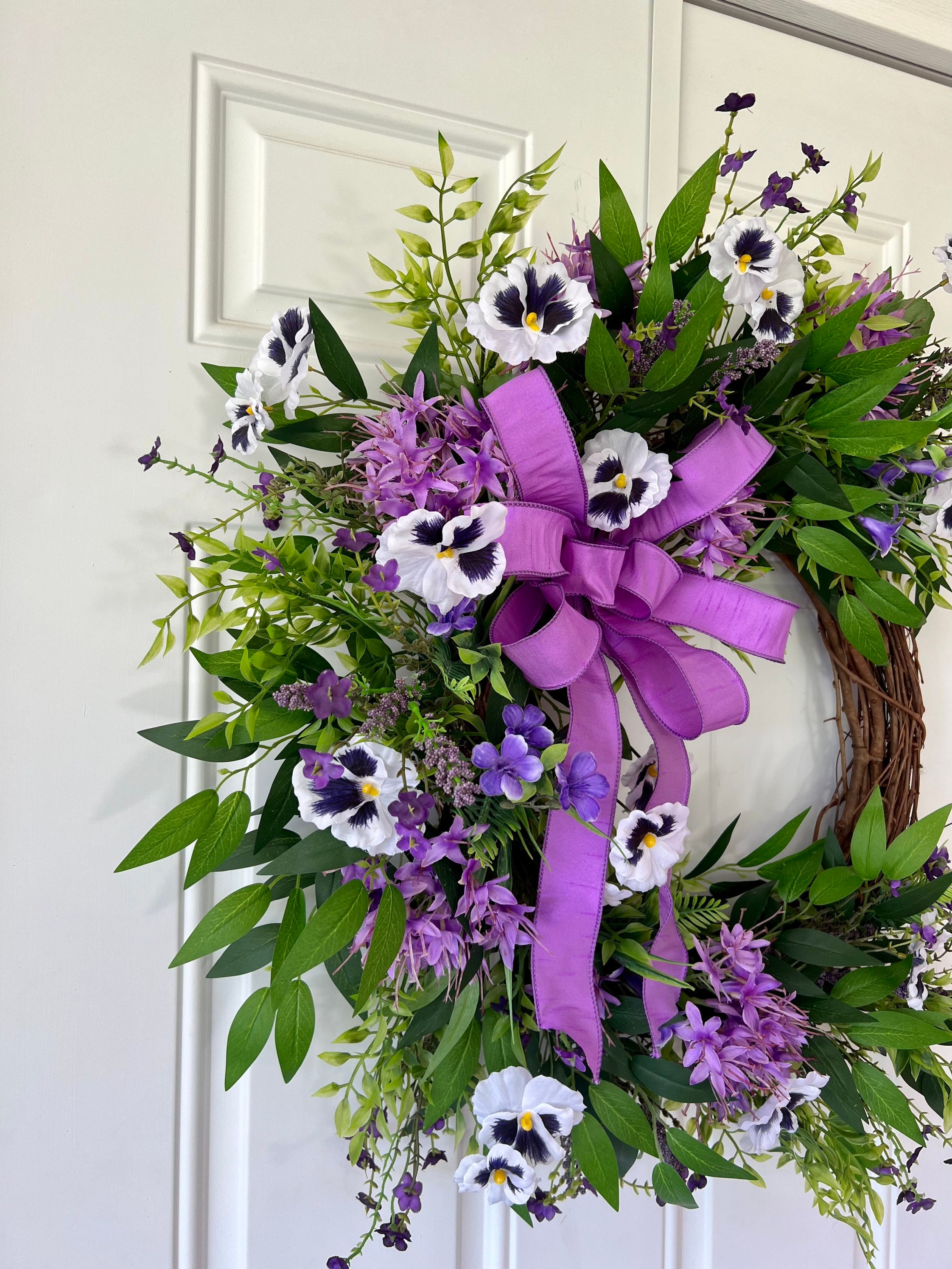 Summer Front Door Wreath Purple Lavender Viburnum and Pansy Etsy