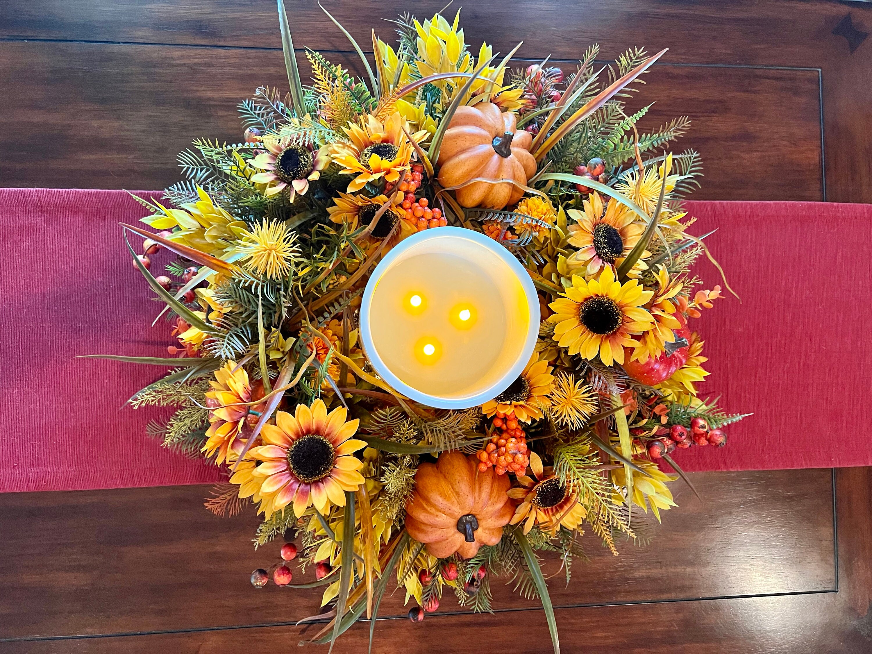 Fall Centerpiece Sunflower & Pumpkin Table Decor Fall Candle Etsy