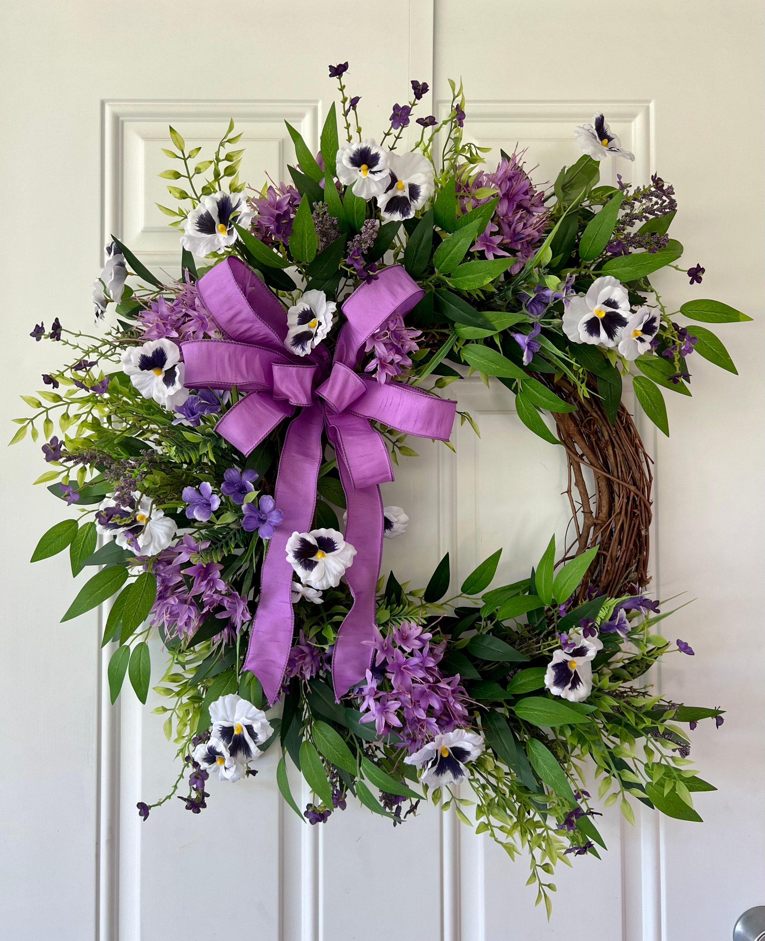 Summer Front Door Wreath Purple Lavender Viburnum and Pansy Etsy