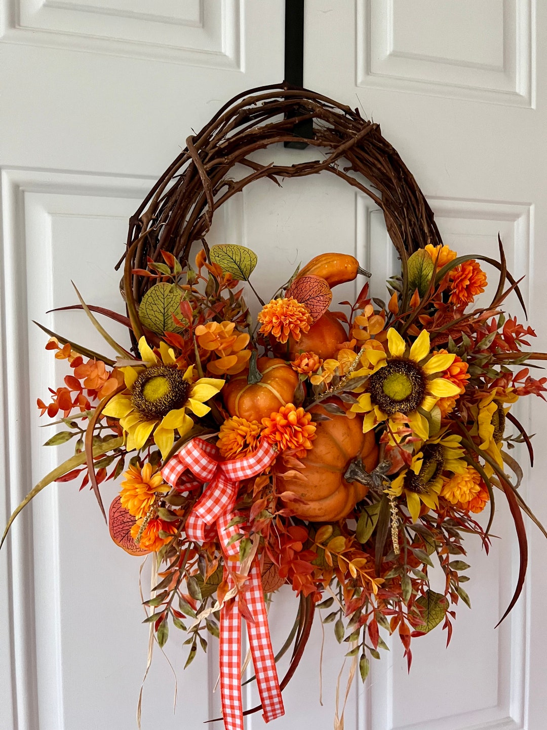 Fall Pumpkin & Gourd Sunflower Wreath, Fall Door and Wall Decor ...