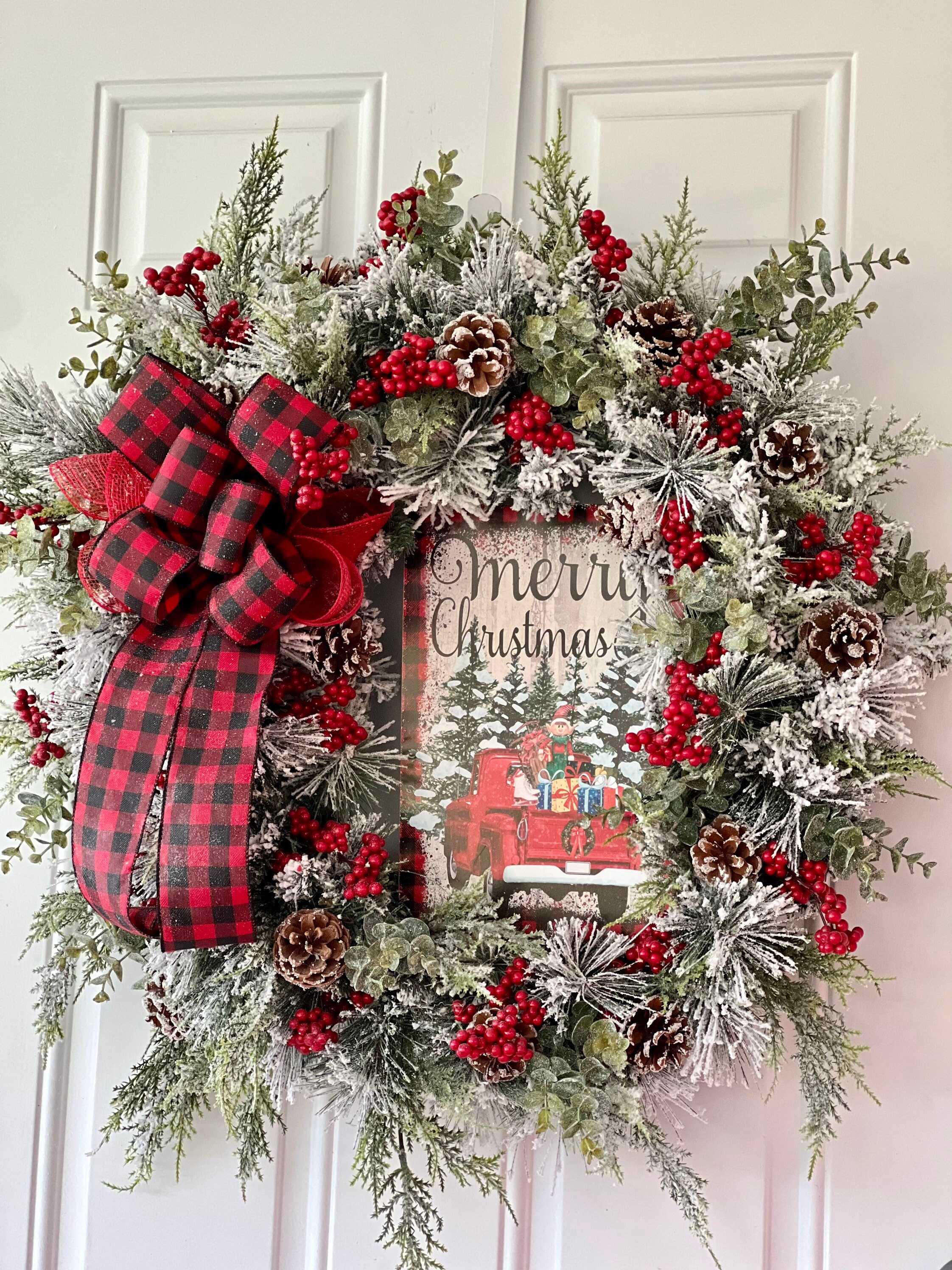 Merry Christmas Red Truck Front Door Wreath Christmas - Etsy