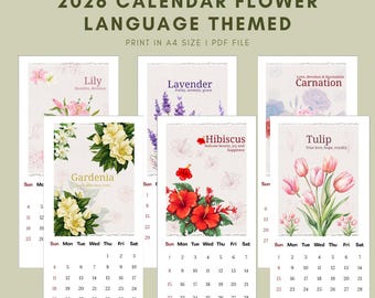 Mini-bureaukalender met bloementhema 2026 (afdrukbare pdf)