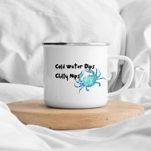 Cheeky Wild Swimming Mug, Open Water Swimmer Gift, Dry Robe lover, blue crab nippy text, Cold Water Swim Buddy Ideafor wild swimmers
