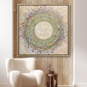 Original Circle Abstract Painting on Canvas: Large Modern Wall Art (39x39 inch)