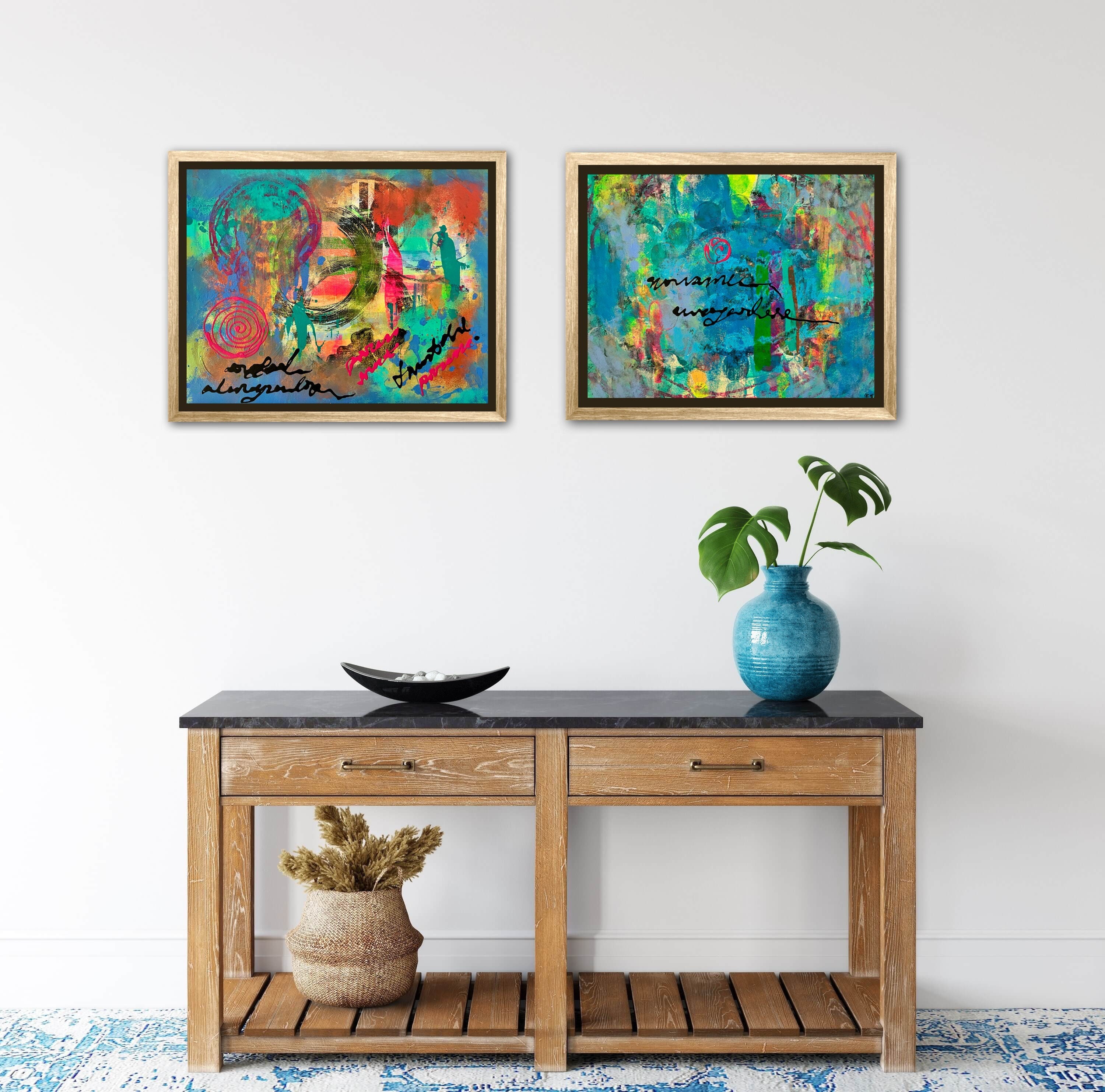 抽象アクリル絵画セット：カラフルなモダンウォールアート（16x19