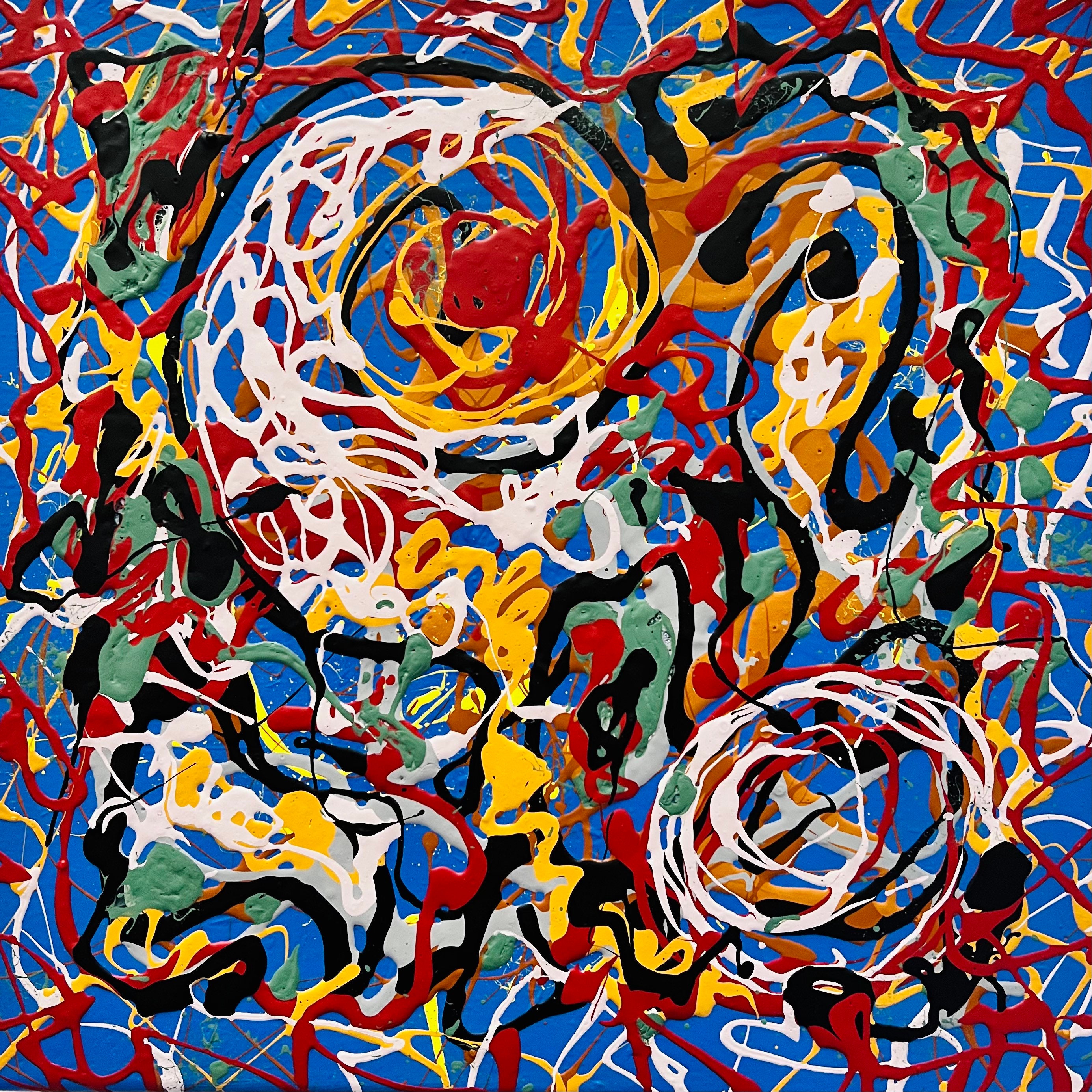 キャンバスに描かれたオリジナルのカラフルな抽象アクリル画（12 x 12