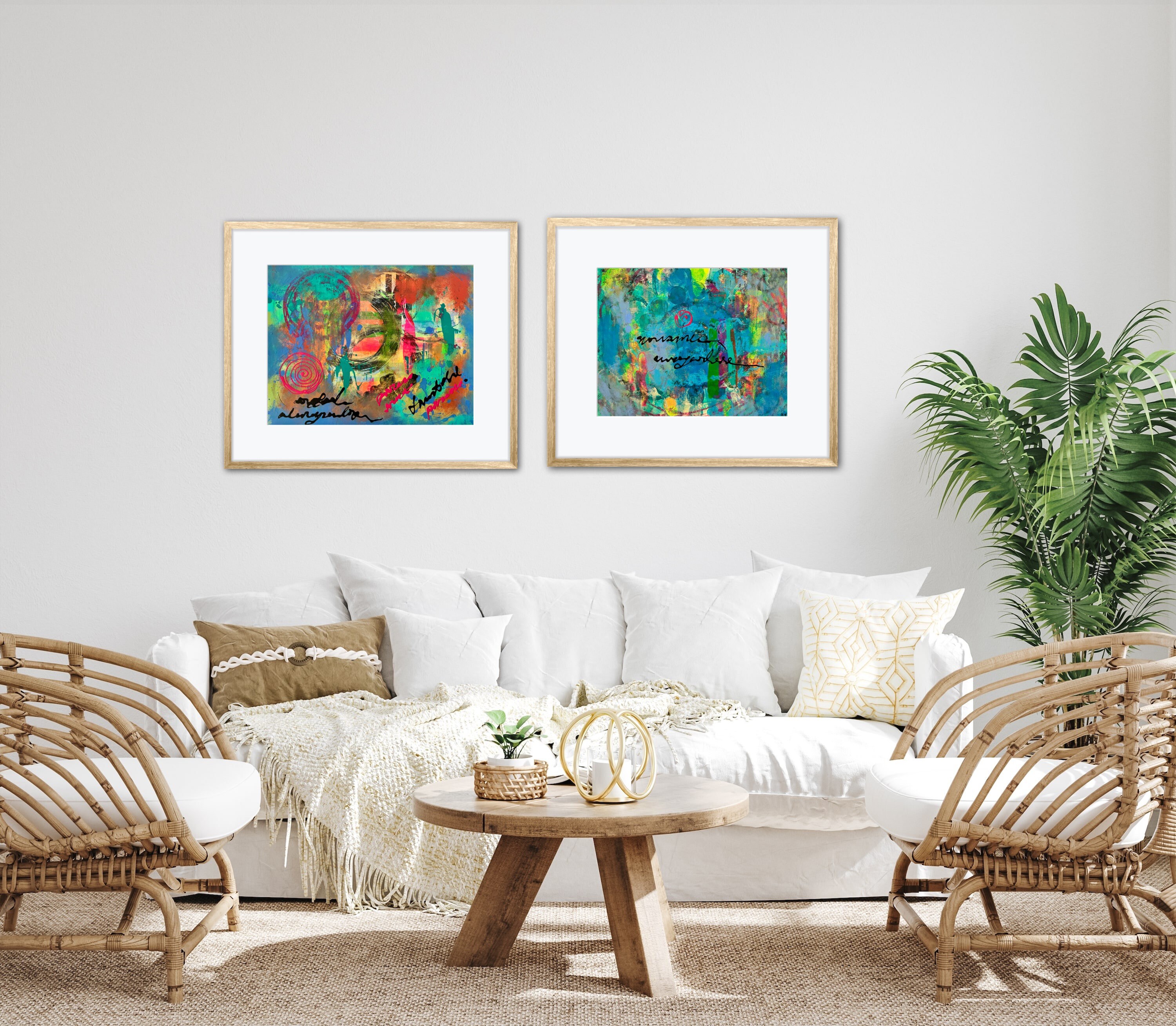 抽象アクリル絵画セット：カラフルなモダンウォールアート（16x19