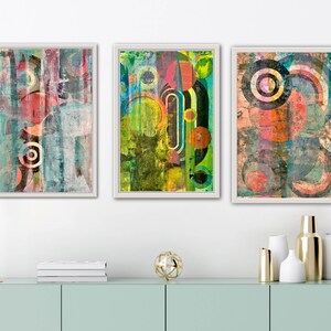 幾何学的抽象アクリル絵画セット：カラフルなモダンな壁アート - Etsy 日本