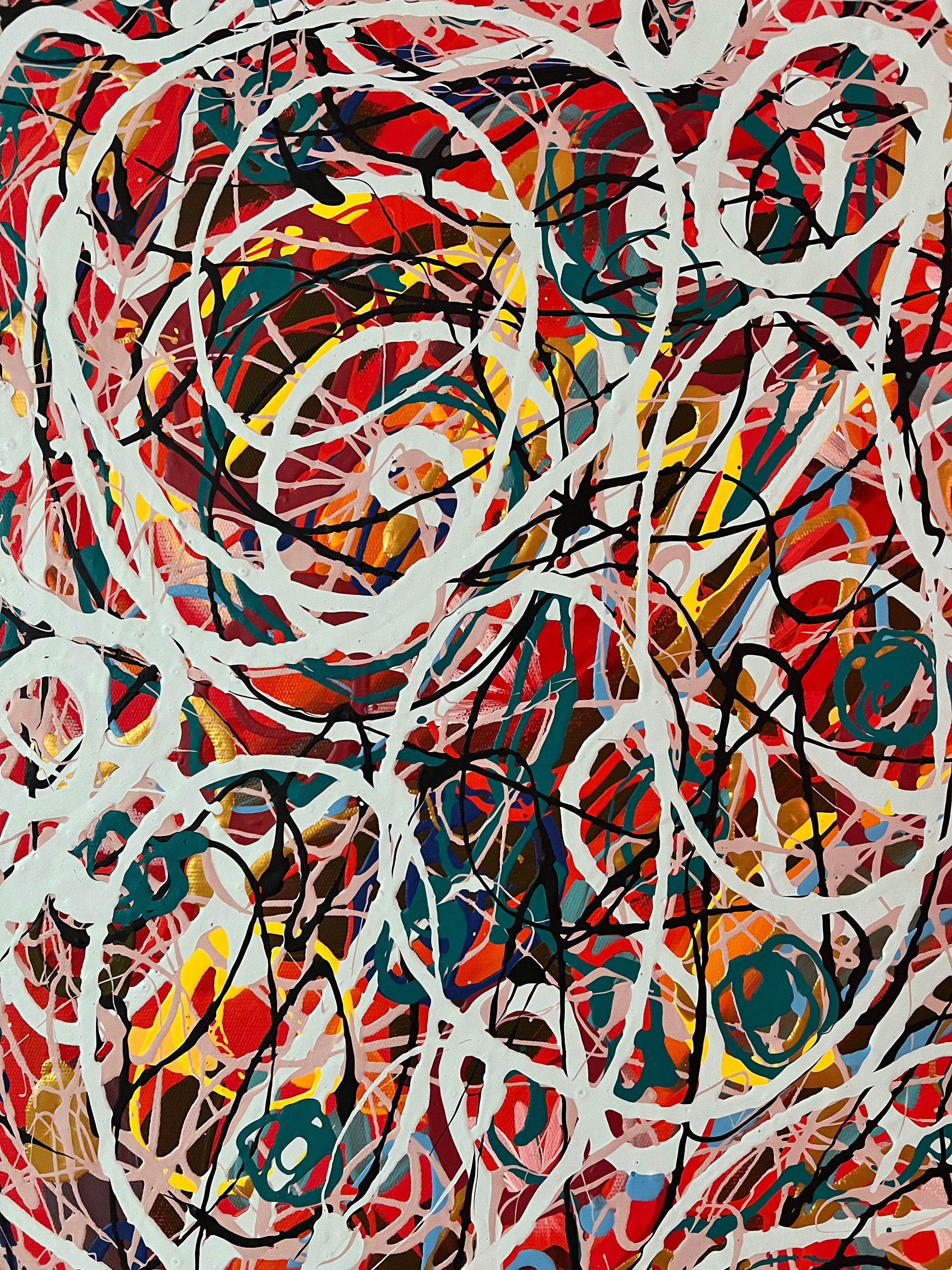 オリジナル抽象アクリル画：カラフルなモダンウォールアート（19x23