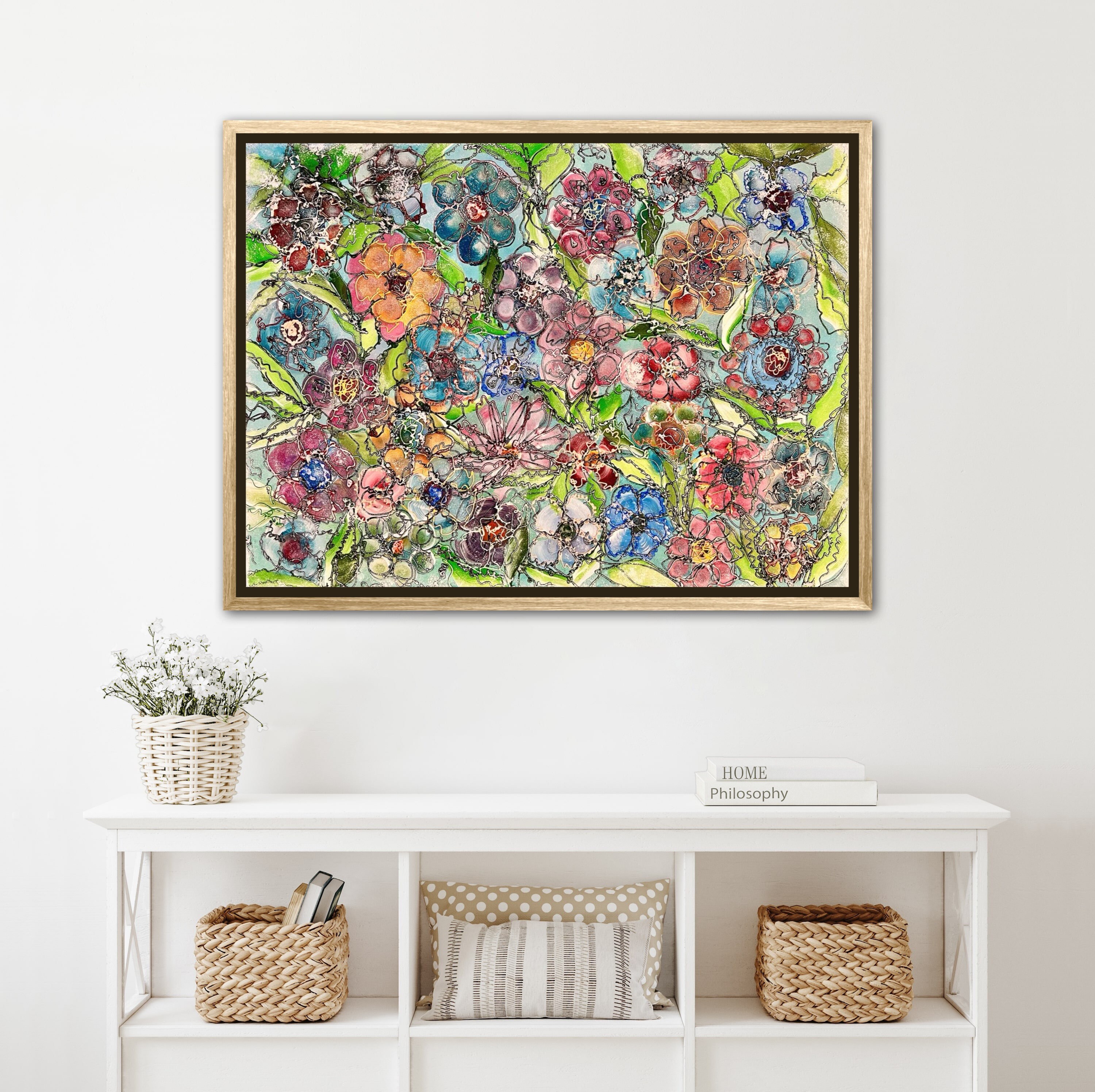 テクスチャードフラワーペインティング：モダンアブストラクトアクリル