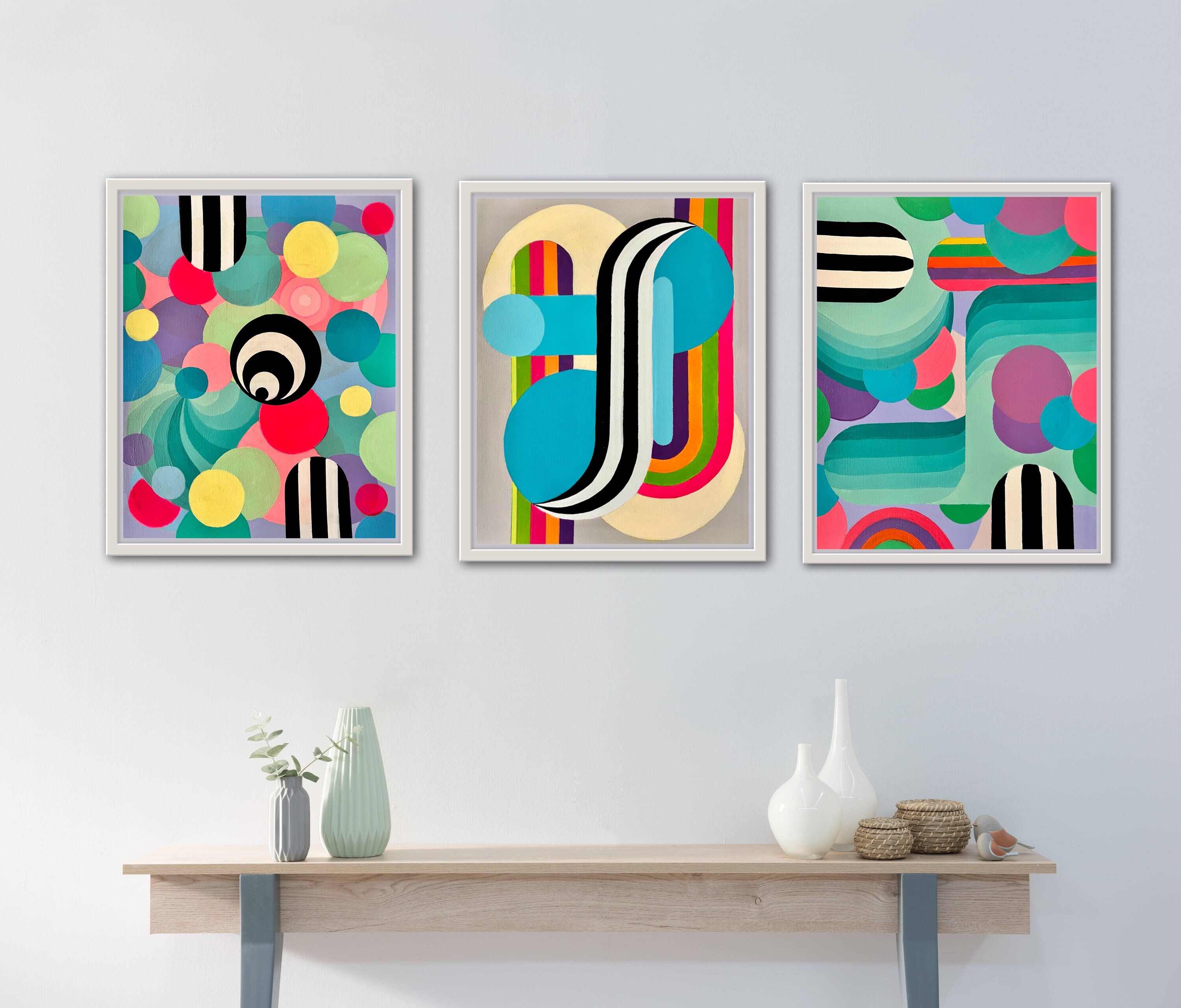 幾何学的抽象アクリル絵画セット：カラフルなモダンな壁アート - Etsy 日本