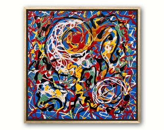 赤色のカラフルな抽象画、大きな絵画 61.0 x 33.5 インチ、モダンで