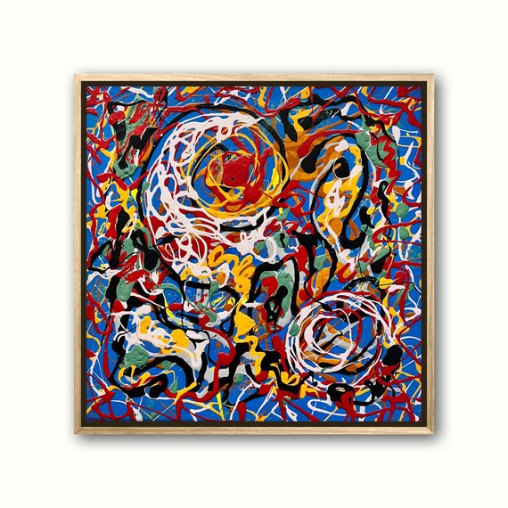 キャンバスに描かれたオリジナルのカラフルな抽象アクリル画（12 x 12