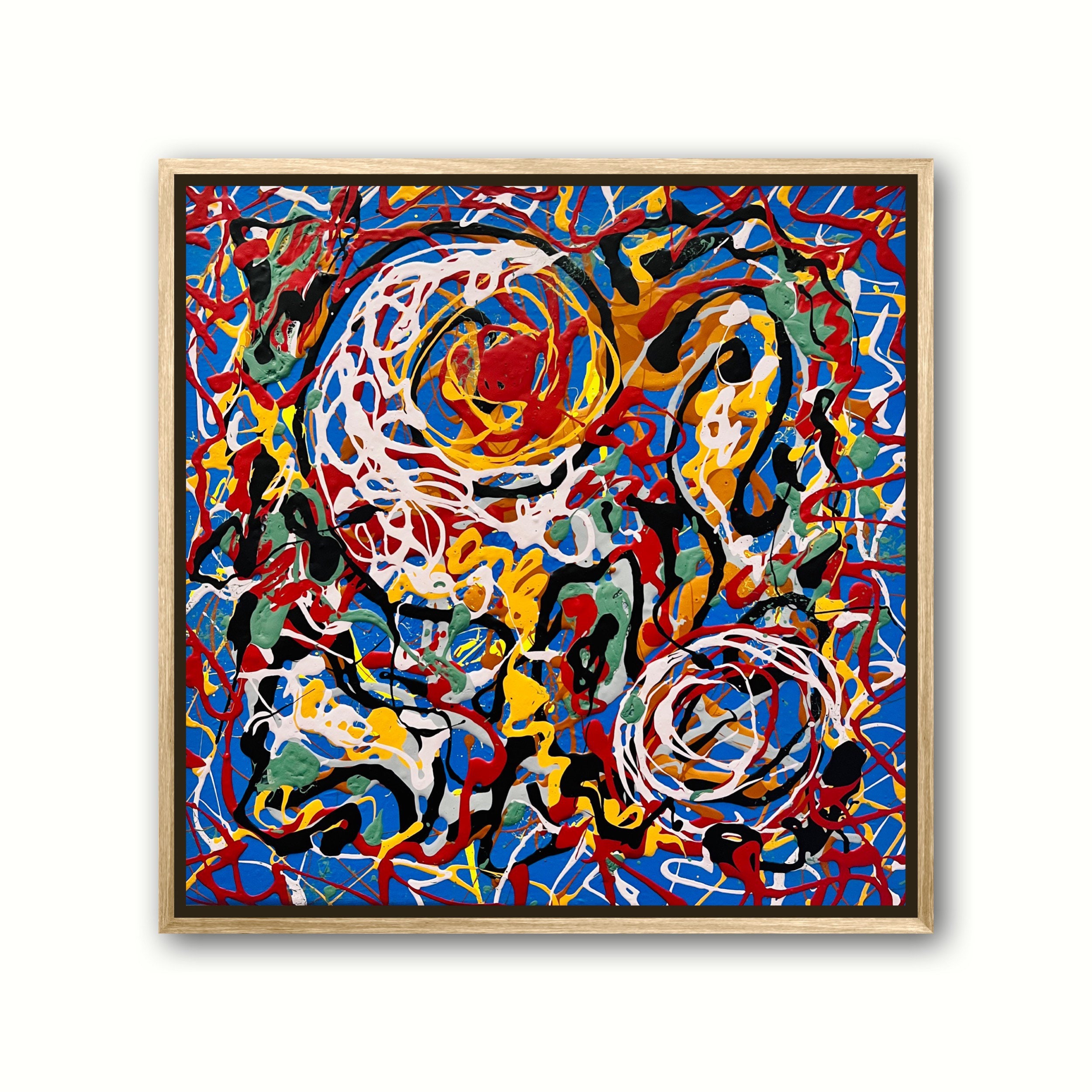 キャンバスに描かれたオリジナルのカラフルな抽象アクリル画（12 x 12