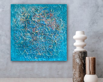 Original Painting on streched Canvas, Modern abstract artwork, Turquoise painting, Circle Artwork, Acrylic on canvas