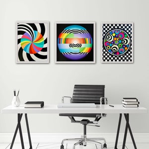 幾何学的抽象アクリル絵画セット：カラフルなモダンな壁アート - Etsy 日本