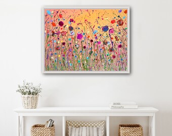 Textured Floral Acrylic Painting on Canvas: Abstract Flower Wall Art