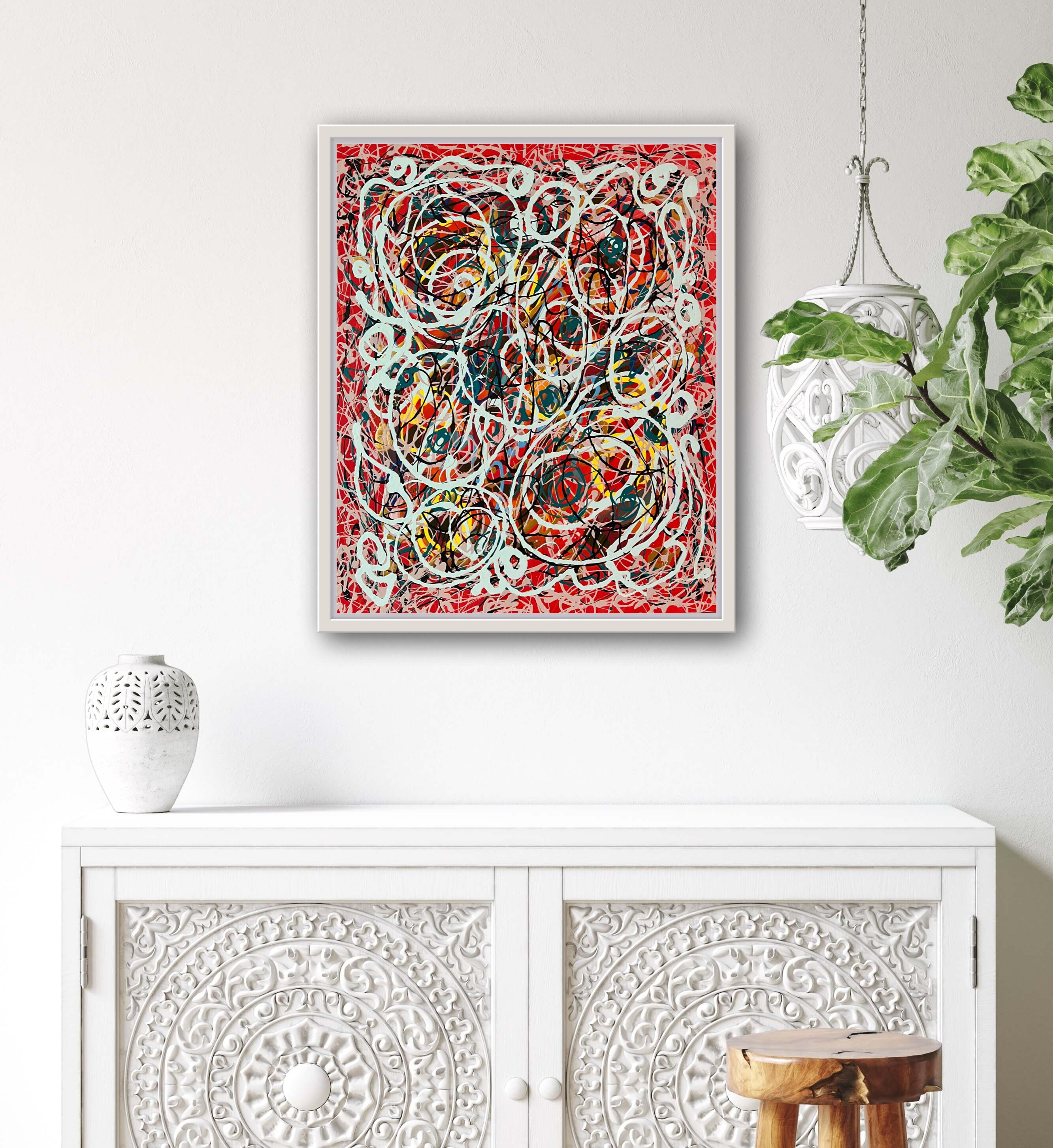 オリジナル抽象アクリル画：カラフルなモダンウォールアート（19x23
