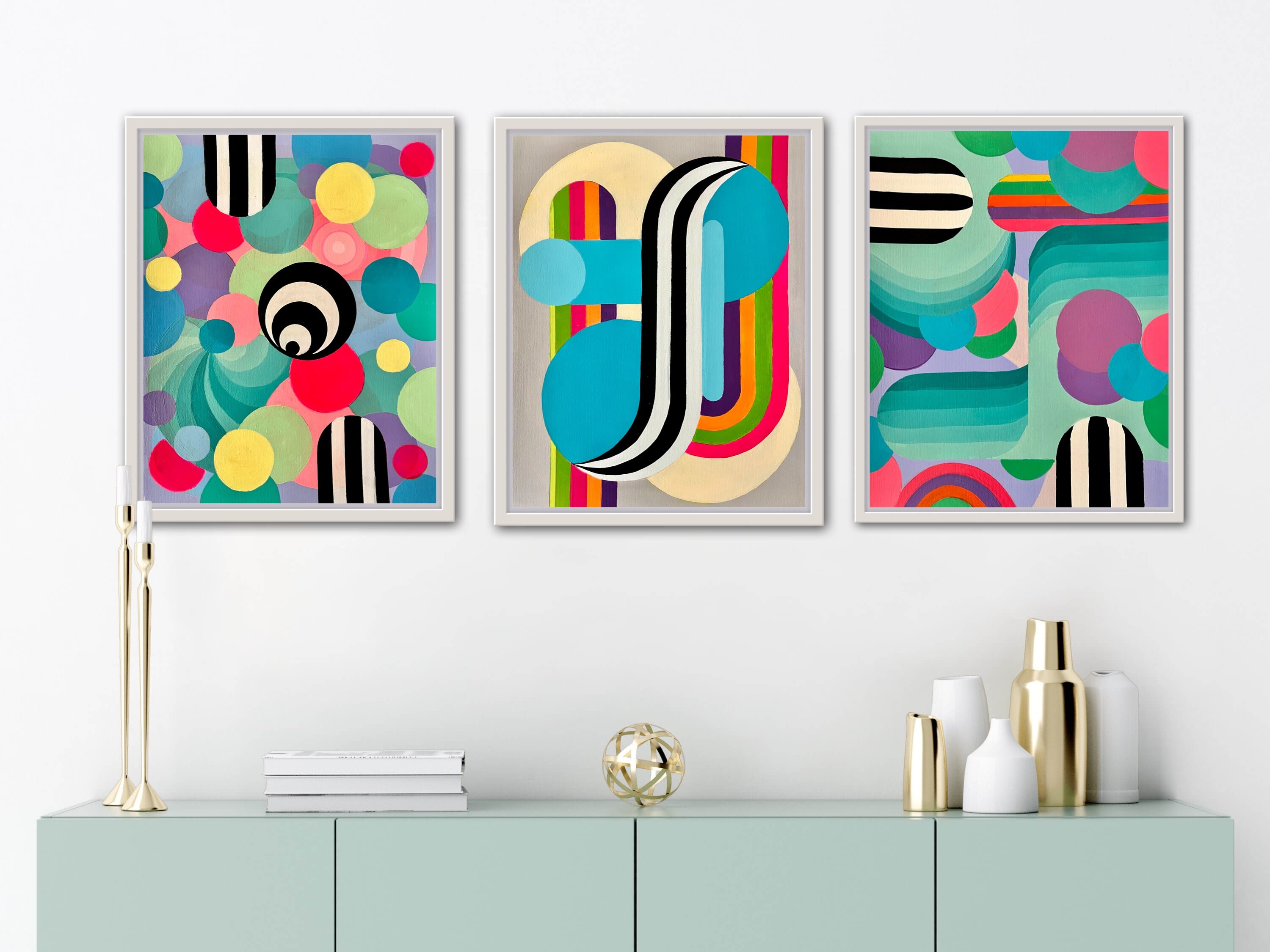 幾何学的抽象アクリル絵画セット：カラフルなモダンな壁アート - Etsy 日本