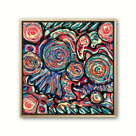 モダン抽象アクリル画：16x16インチのキャンバスウォールアート - Etsy