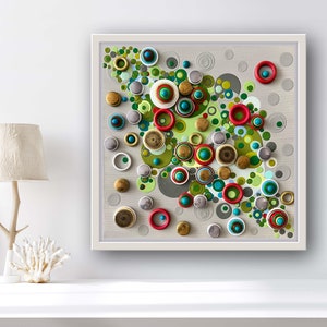 Original 3d Painting on streched Canvas, Multicolor Abstract Artwork, Unique 3d Art, Pop Art, Colorful Circles, Mixed Media Art