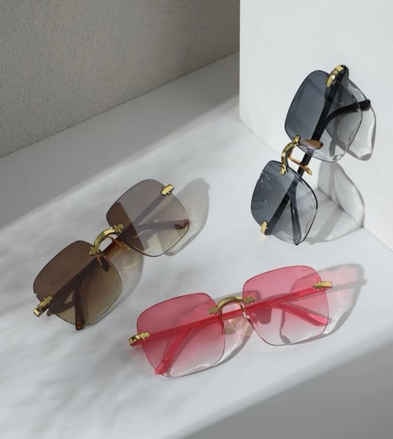 Gafas de sol sin montura y lentes cuadradas para mujer negro marron o rosa Etsy Mexico