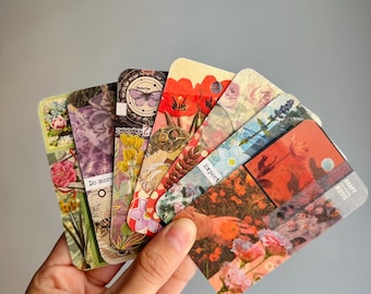 Pequeños marcapáginas de collage hechos a mano / Láminas de arte de estilo vintage (5 x 9 cm)