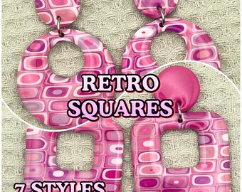 Retro Squares Polymer Clay Earrings: 60s 70s Hippie Dangle