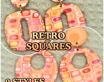 Retro Squares Polymer Clay Earrings: 60s 70s Hippie Dangle