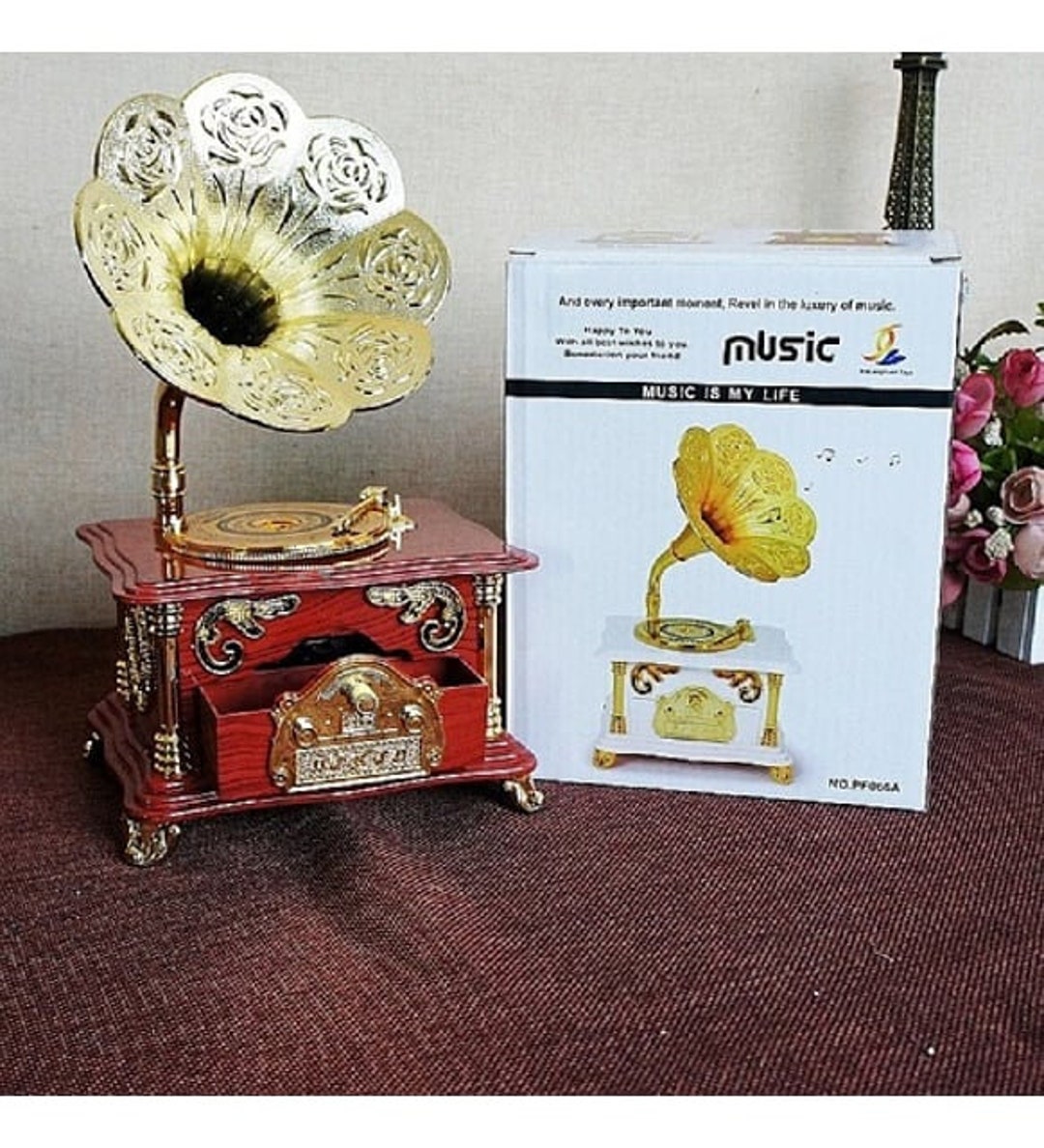 Private Vintage Gramophone Music Box and Drawer Jewelry Accessory