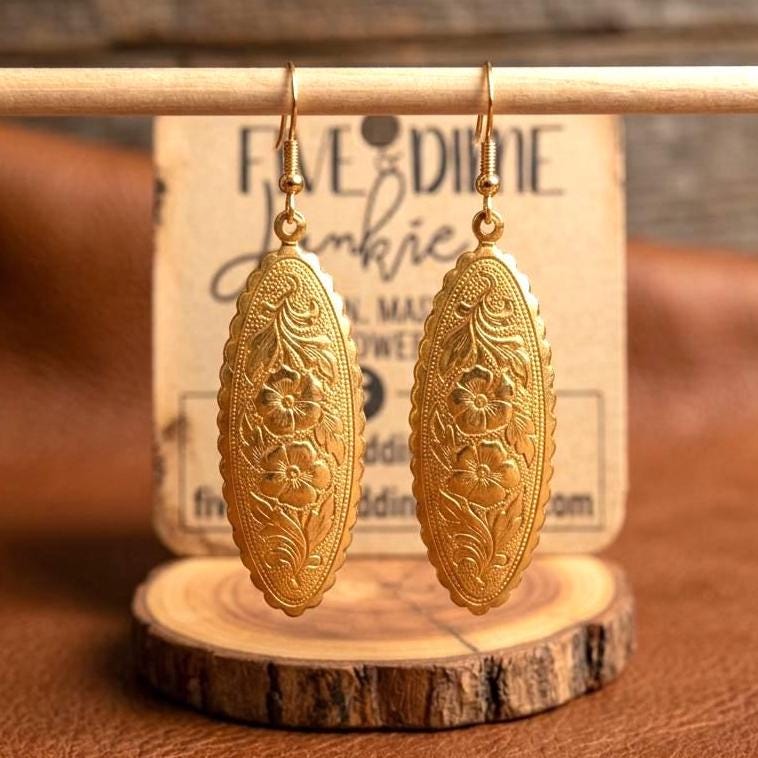 gold earrings for western dresses Vintage gold western earrings