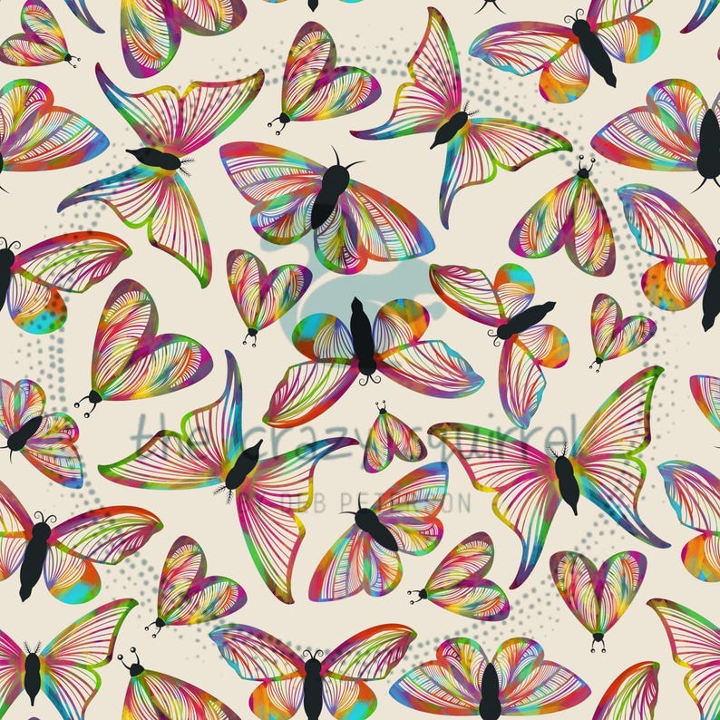Watercolor Rainbow Butterfly Seamless Pattern | Spring Fabric Print ...