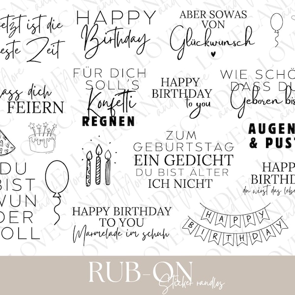 Rub-On Sticker I A5 randlos Rub Ons z.B. f. Raysin / Keraflott I Happy Birthday