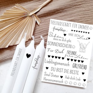 Kerzentattoos verschiedene Motive | Wasserschiebefolie | Kerzen dekorieren | Freundschaft | beste Freundin | A6