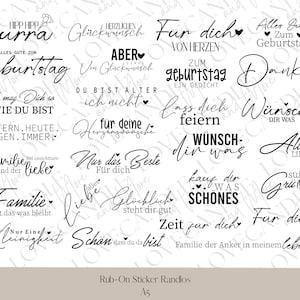 Rub-On Sticker I A5 randlos Rub Ons z.B. f. Raysin / Keraflott I schöne Sprüche