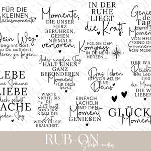 Rub-On Sticker I A5 randlos Rub Ons z.B. f. Raysin / Keraflott I schöne Sprüche in schwarz oder weiß