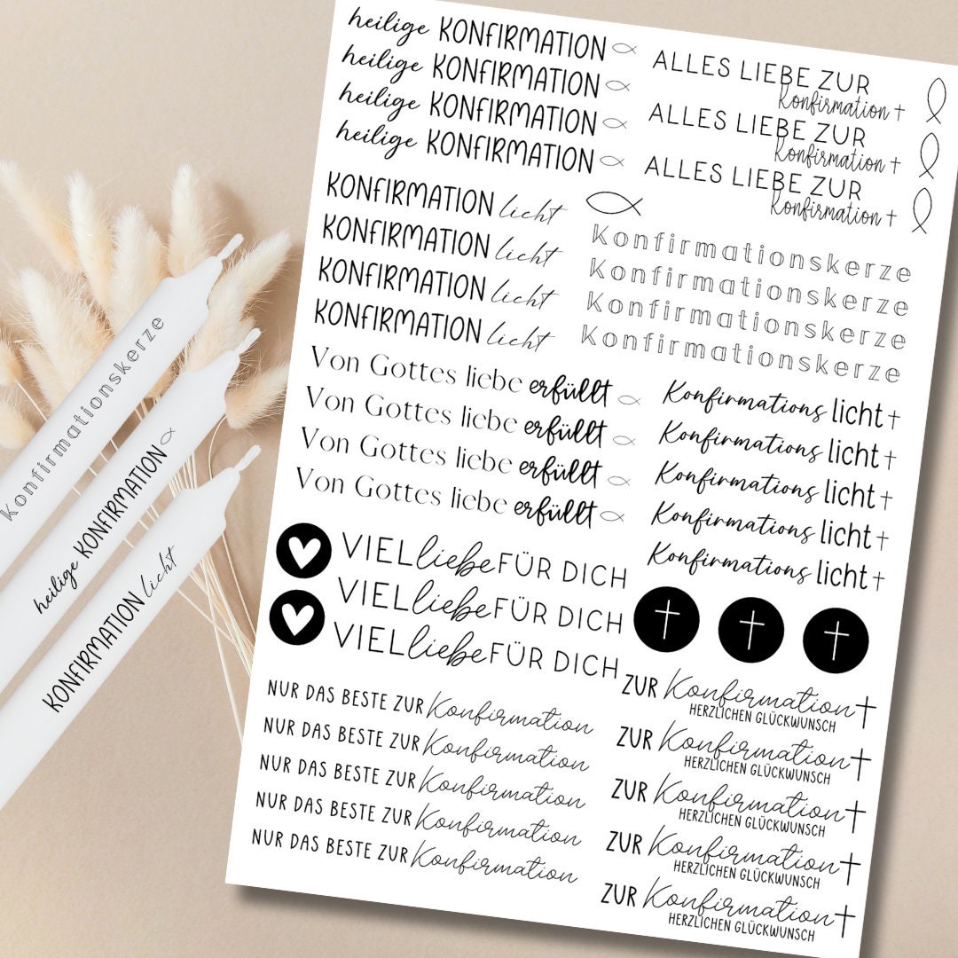 Motif Confirmation Confirmation Candle Tattoos Various Motifs DIN A4 Candle Stickers Water ...