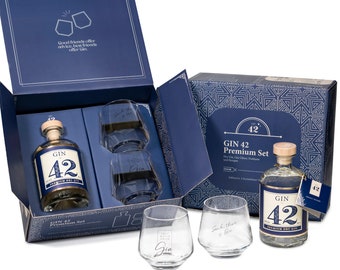 Gin 42 Gift Set | Premium 2-in-1 set | Gin glasses with sayings | For XXL ice cubes | Gift box for men and women