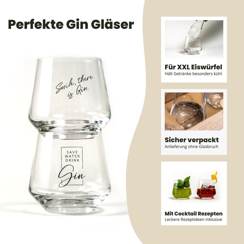 Gin Tonic Gläser 2er Geschenkset mit typischen Gin Sprüchen 400 ml Geeignet für große Eiswürfel Geschenkidee für Frauen und Männer Bild 3