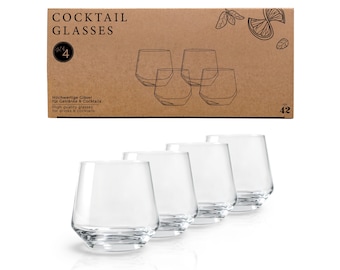 Gin Gläser - 4er Geschenkset | 4 x 400 ml | Gin Tonic Gläser Set | Geeignet für große Eiswürfel | Spülmaschinengeeignet | 4 x Gin Glas