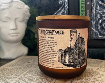 Eternal Slumber Soy Wax Candle | Glass Amber Jar | Abandoned Castle, Chamomile Scented Candle | Dark Academia | Wood Wick |Fantasy Horror