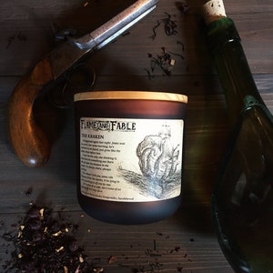 The Kraken Soy Wax Candle | Glass Amber Jar | Dark Rum & Gunpowder Scented Candle | Pirate | Dark Academia | Wood Wick |Fantasy RPG DnD