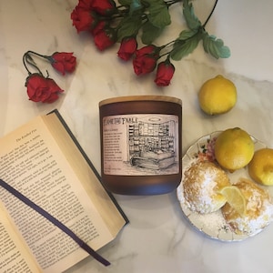 Belle's Library Soy Wax Candle | Glass Amber Jar | Roses and Books Scented Candle | Dark Academia | Wood Wick |Fantasy Bookish RPG