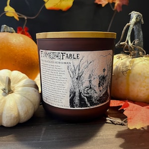 Headless Horseman Soy Wax Candle | Glass Amber Jar | Pumpkin Liquor & Oak Forest Scented Candle | Dark Academia | Wood Wick |Fantasy RPG DnD