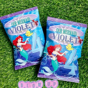 Chip Bag Favors, Mermaid Custom Bags, Personalized Chip Bag, Digital Download, Party Favor, Little Mermaid Chip Bag Template, Ariel Mermaid