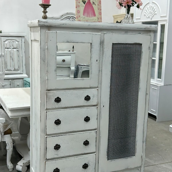 Sold! Do not purchase! Shipping is included in the price! White armoire/chifforobe/chicken wire/Farmhouse/nursery