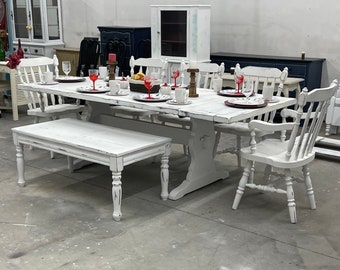 Sold! Do not purchase! White Farmhouse Style Dining Set/Decor/Holiday/Distressed/Christmas/Kitchen